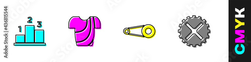 Set Award over sports winner podium, Cycling t-shirt, Bicycle chain with gear and sprocket crank icon. Vector
