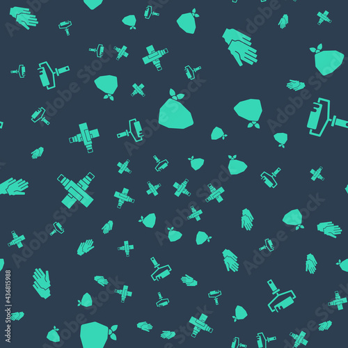 Set Vandal, Rubber gloves, Marker pen and Paint roller brush on seamless pattern. Vector