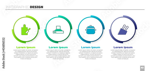 Set Cutting board and knife, Kitchen extractor fan, Cooking pot and Knife. Business infographic template. Vector