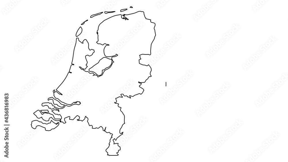 Netherlands map animation line. Black line animation letters drawing on a white background. Netherlands map animation line. Black line animation letters drawing on a white background.