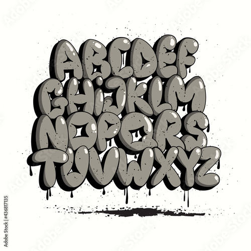 Graffiti Bubble Alphabet. Bubble letters. Graffiti font, typography set.