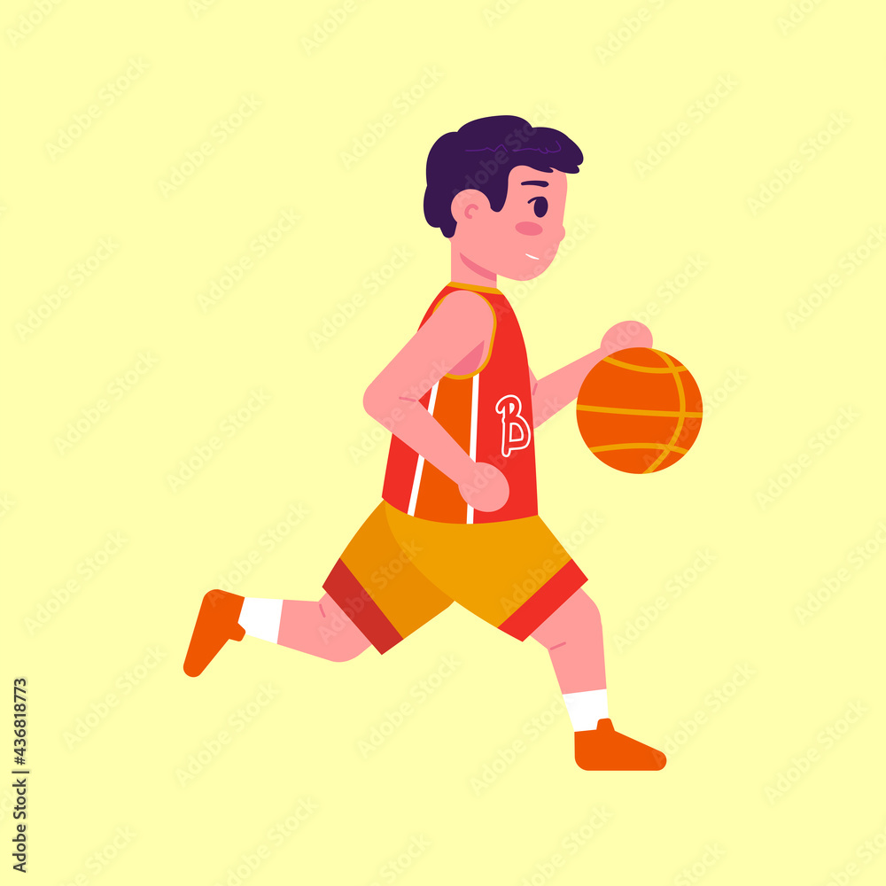 Flat illustration of boy playing basket