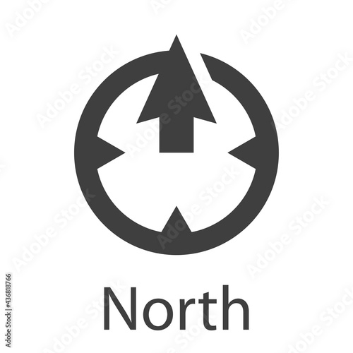 Logotipo con texto North con flecha en brújula con forma de círculo en color gris