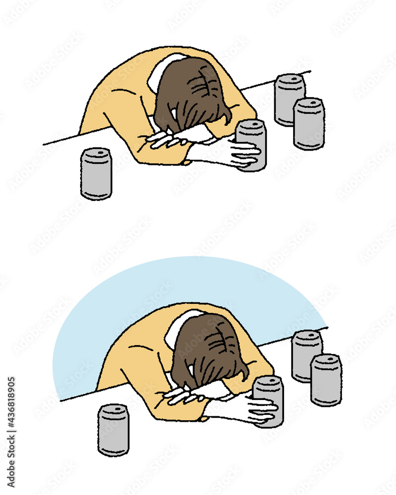 シンプルなタッチ 泥酔して眠る女性のイラストレーション Stock Vector Adobe Stock