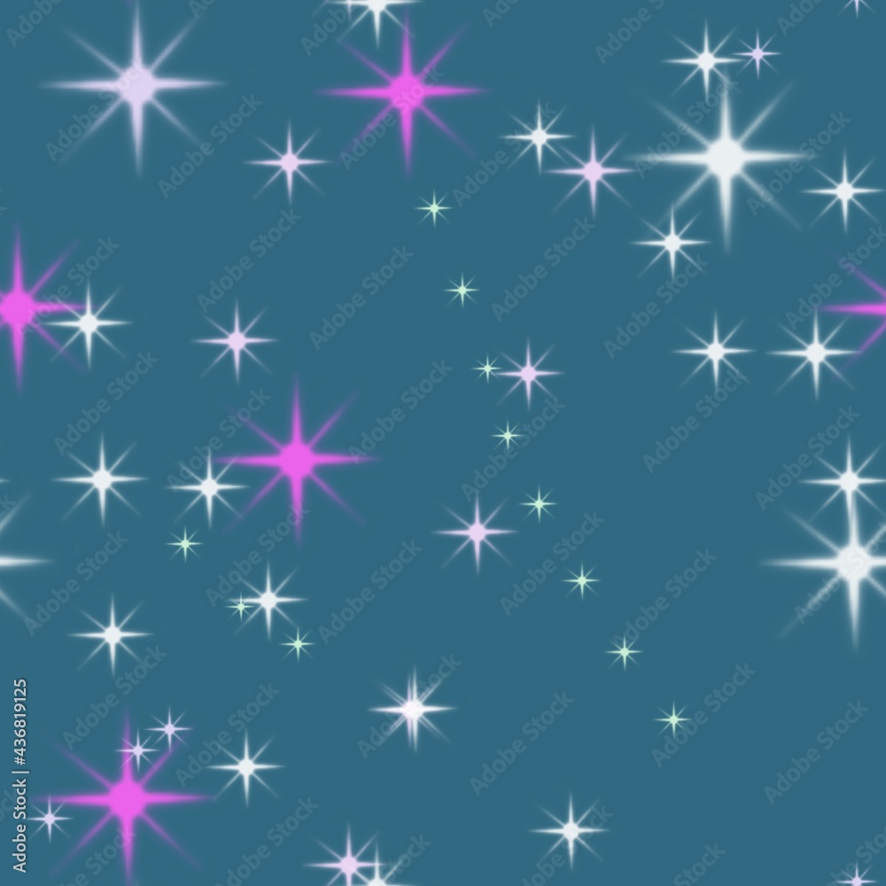 Seamless pattern of abstract blue and pink stars on a dark blue background for textile. Seamless pattern of abstract blue and pink stars on a dark blue background for textile.
