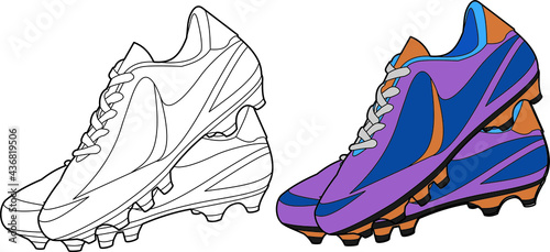 Soccer shoes vector drawing line art and colored