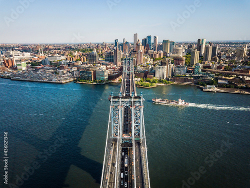 Aerial view of Manhattan bridge and downtown Brooklyn