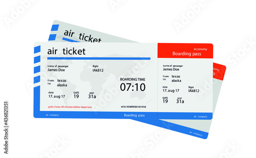 Airline boarding pass ticket illustration. Concept template for travel, business trip or journey.
