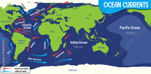 Ocean currents on world map background