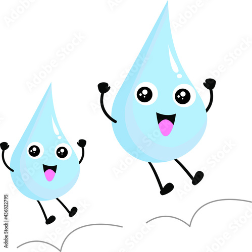 Cheerful water drop character. Adorable illustration, idea for mascot, emoticon, expression, icon, button, cartoon or comic character, element of kids book, water chemistry and science for children