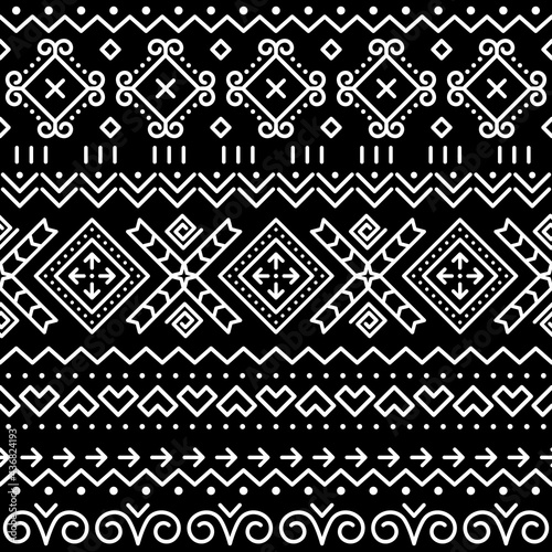 Folk art vector seamless geometric pattern from Slovakia, ethnic ornament inspired by traditional painted houses from village Cicmany in Zilina region, Slovakia
