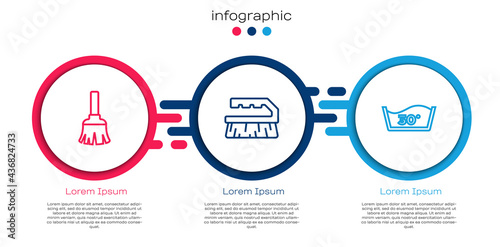 Set line Feather broom, Brush for cleaning and Temperature wash. Business infographic template. Vector