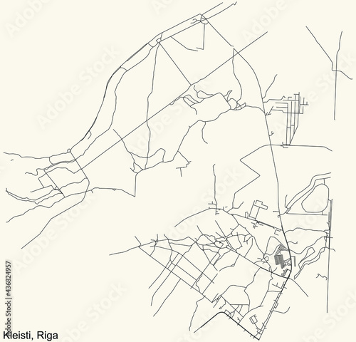 Black simple detailed street roads map on vintage beige background of the quarter Kleisti neighbourhood of Riga, Latvia