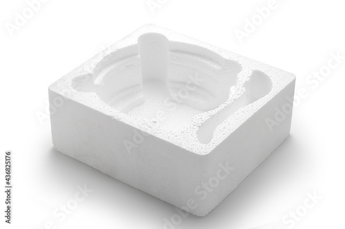 Empty styrofoam box on white background. photo