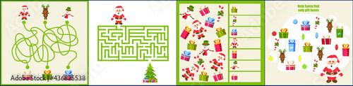 Christmas maze. I spy. Kids mini game for development.