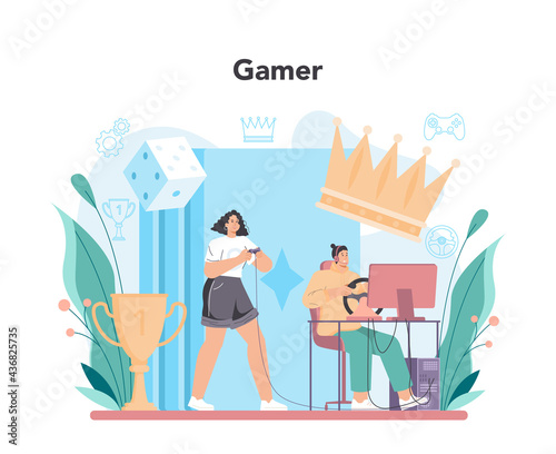 Gamer concept. Person play on the computer video game. E-sports comunity
