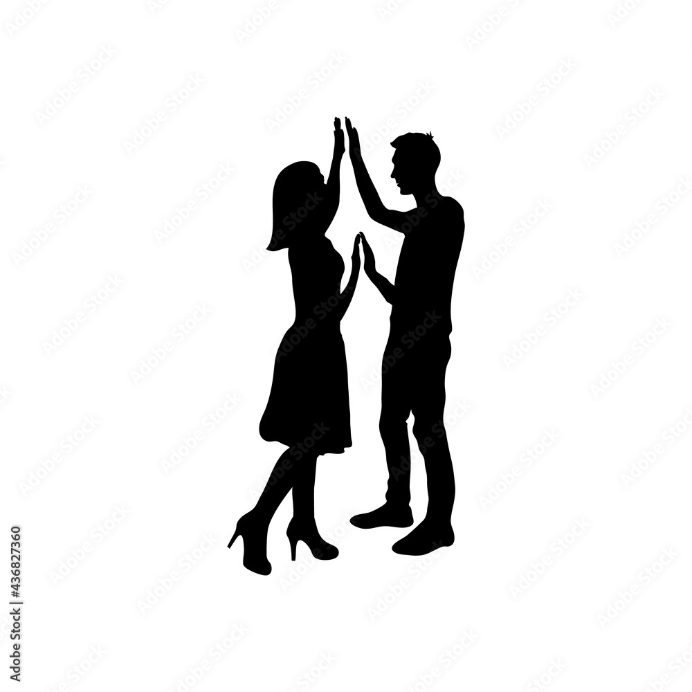 Icon black silhouette of abstract couple man and woman dancing