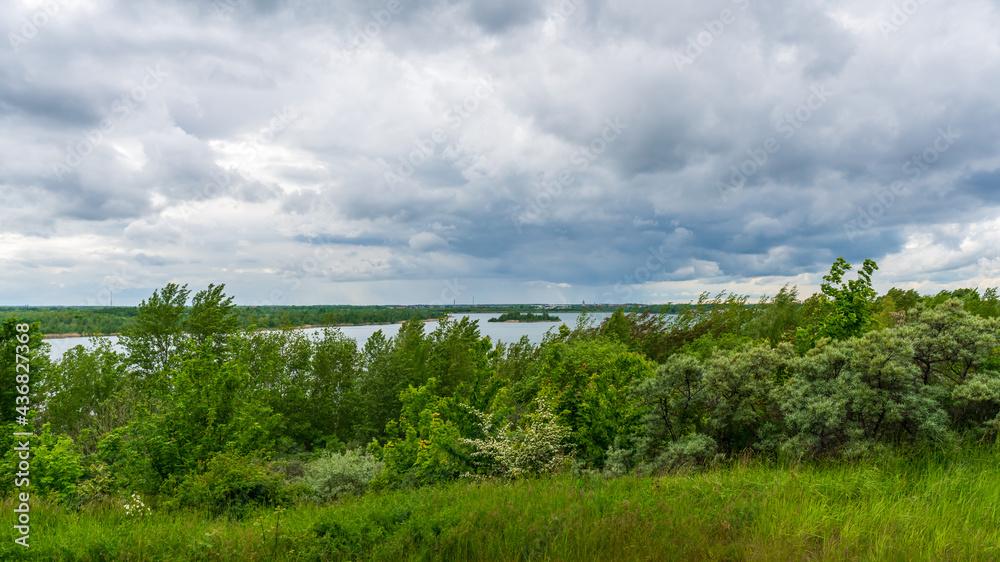 Stormy clouds above the Markkleeberger Lake near Leipzig