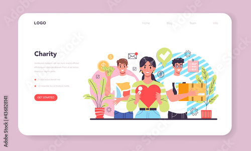 Charity web banner or landing page. People or volunteer donate