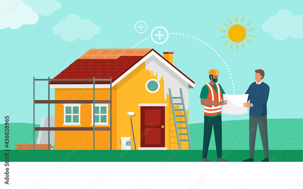 Fototapeta premium Man talking with a contractor and doing a home renovation