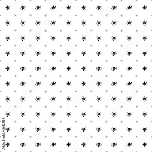 Square seamless background pattern from black cosmic symbols are different sizes and opacity. The pattern is evenly filled. Vector illustration on white background
