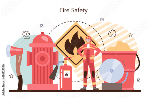Firefighter concept. Professional fire brigade fighting with flame.