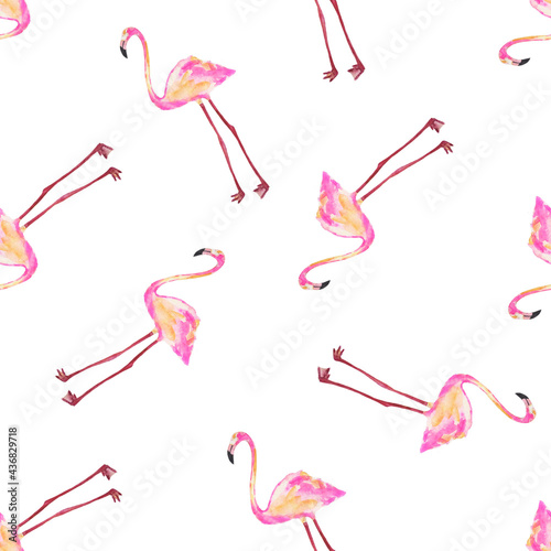 Seamless pattern with flamingos. Watercolour illustration.