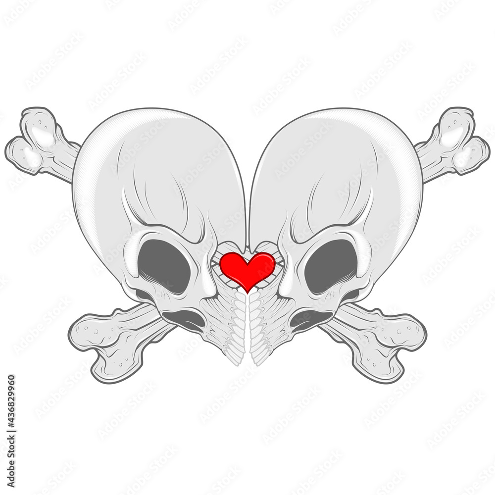 Vector design of two heart shaped skull, valentines day decoration Vector design of two heart shaped skull, valentines day decoration