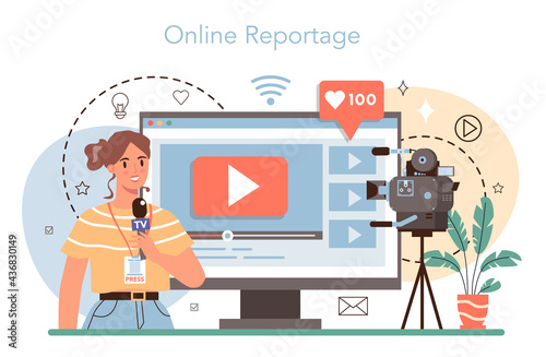 Journalist online service or platform. TV reporter interviewing