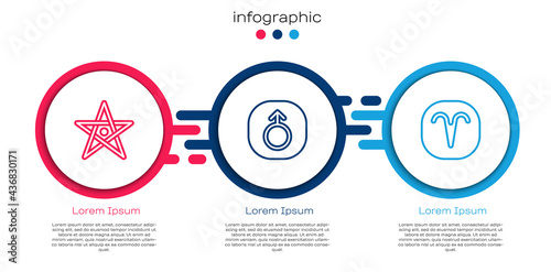 Set line Pentagram, Mars and Aries zodiac. Business infographic template. Vector