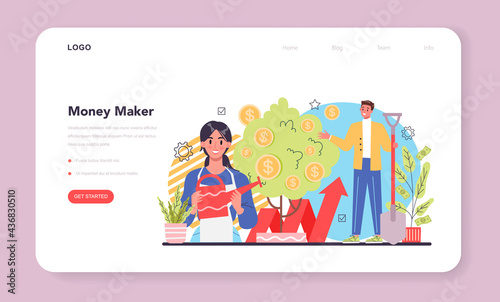 Making money web banner or landing page. Idea of business development