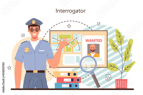 Police officer. Detective making interrogation. Policeman patrol