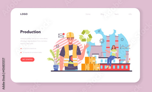 Production process web banner or landing page. Entrepreneurship organization