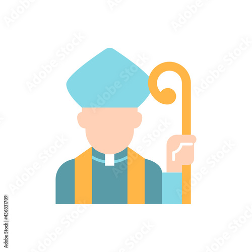 Clergy vector flat color icon. Male catholic priest. Vatican pope. Religious figure. Christian church pastor. Person avatar. Cartoon style clip art for mobile app. Isolated RGB illustration