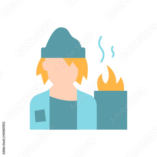 Lower class vector flat color icon. Homeless man. Poverty, beggar living on street. No home. Society problem. Person avatar. Cartoon style clip art for mobile app. Isolated RGB illustration