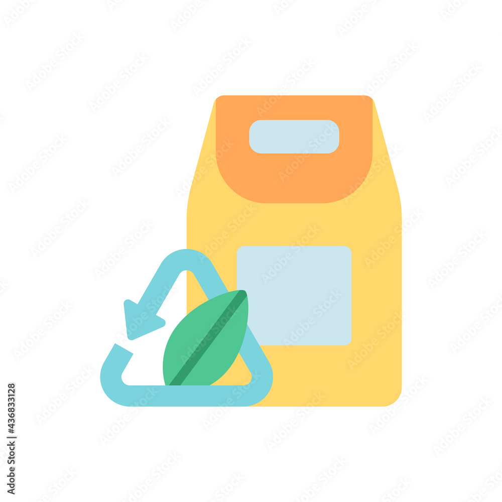 Compostable bag vector flat color icon. Biodegradable paper package.  Ecology and environmental protection. Zero waste. Cartoon style clip art  for mobile app. Isolated RGB illustration Stock Vector | Adobe Stock