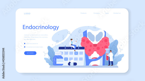 Endocrinologist web banner or landing page. Thyroid examination.