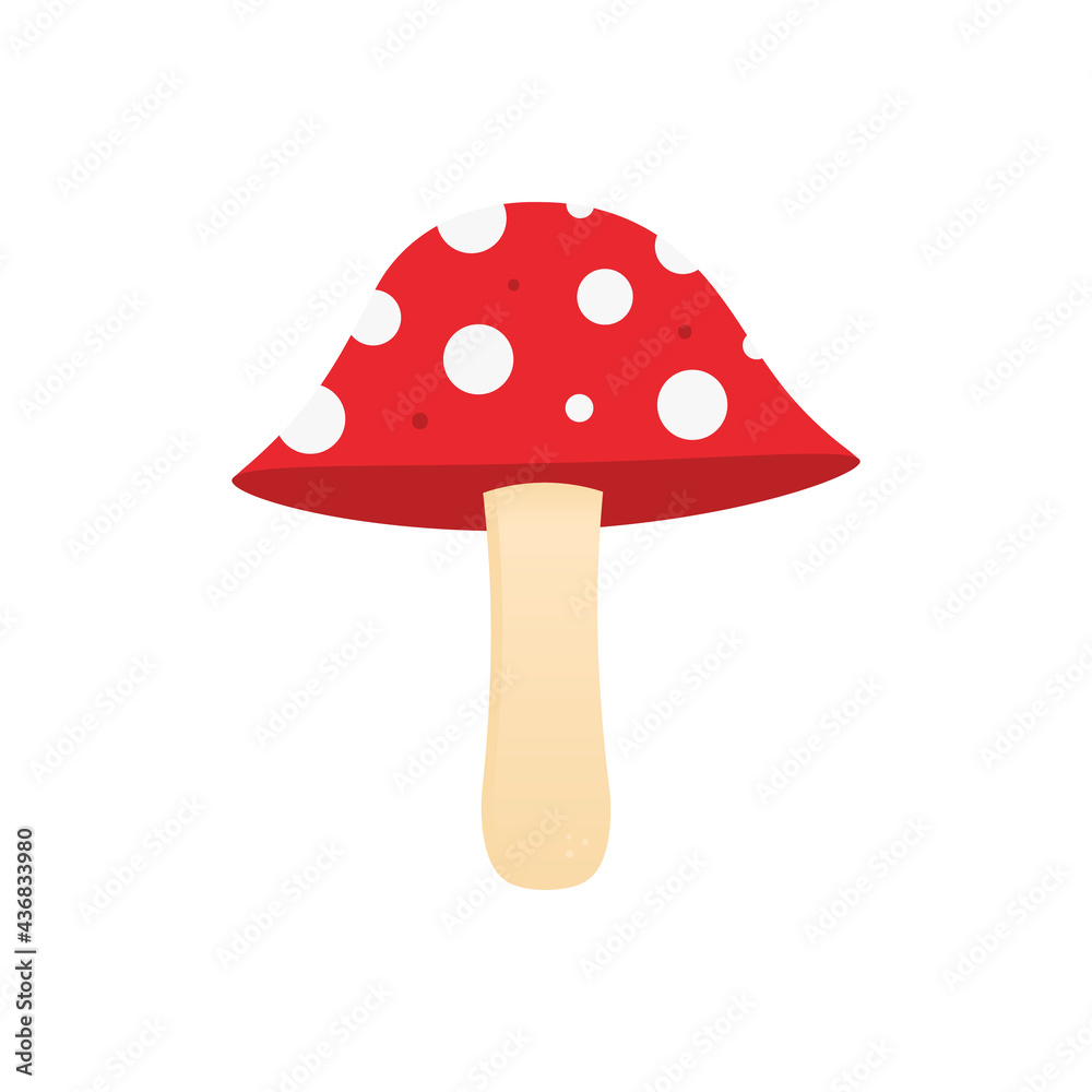 Cute cartoon style inedible mushroom with dotted red cap. Toadstool, fly agaric mushroom vector illustration, icon. Cute cartoon style inedible mushroom with dotted red cap. Toadstool, fly agaric mushroom vector illustration, icon.