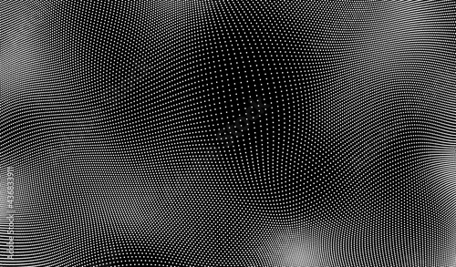 Abstract black and white background with circles. Array with dynamic particles. Polka dots pattern. Texture. Vector illustration.