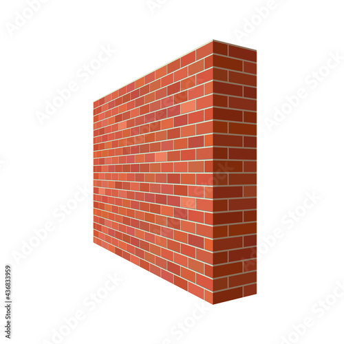 Brick wall in the perspective. Brick wall 3D vector  illustration isolated on white background photo