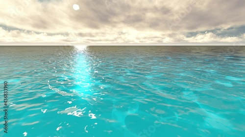 Beautiful tranquil natural vacation seascape with scenic ocean waves in tropical environment, deep clear transparent pure blue water background. A summer travel in paradise, peaceful 3D render