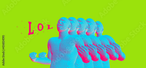 Lol. Angry man shouting. Creative design for avatar, communication and print. Voxel art. 3D vector illustration.