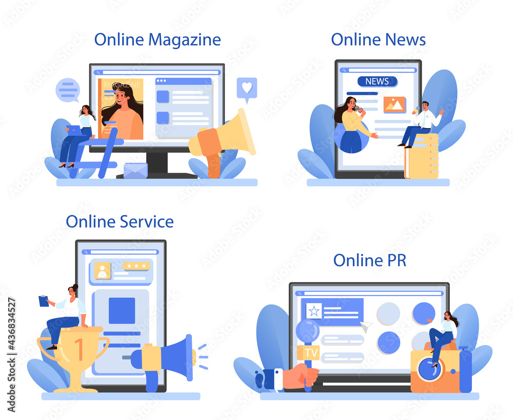 Media relations online service or platform set. Producing the news Media relations online service or platform set. Producing the news