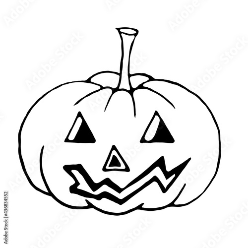 Doodle pumpkin with a carved face for Halloween.Vector pumpkin can be used for festive autumn designs on Halloween.