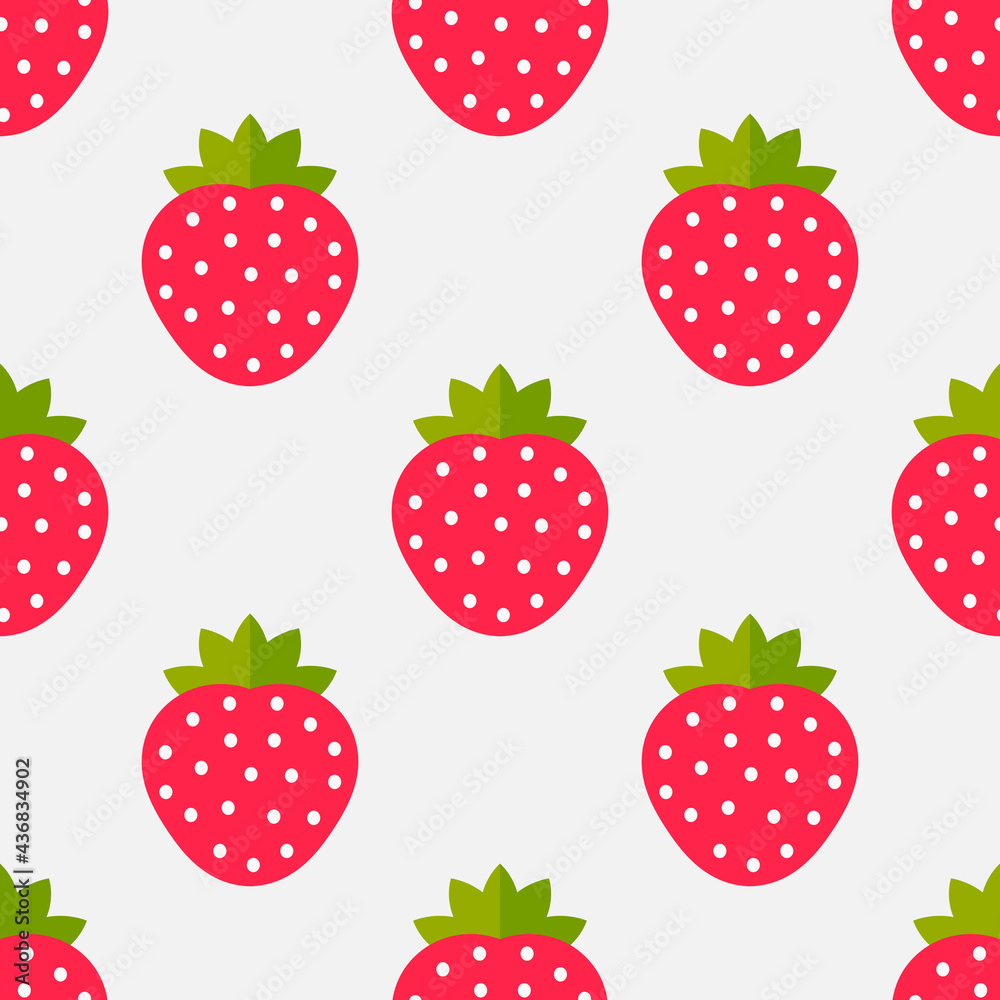 Sweet red strawberries seamless flat pattern background.
