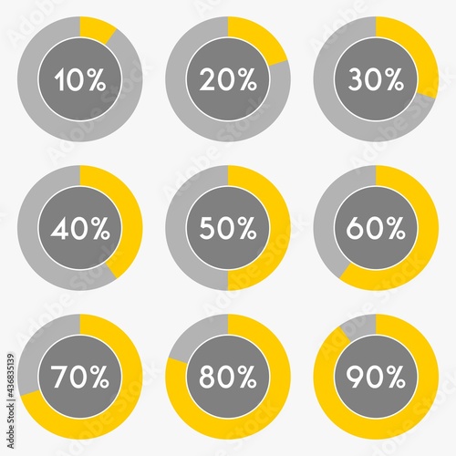Percentage sign icon set vector,from 10 to 90