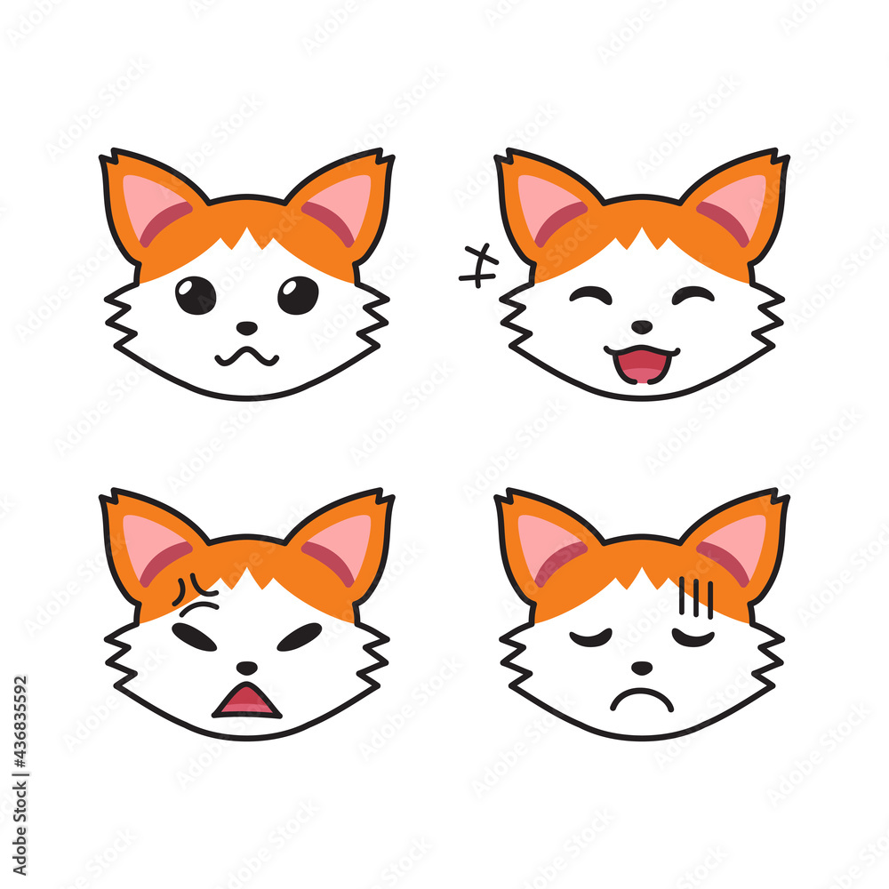Fototapeta premium Set of cat faces showing different emotions for design.
