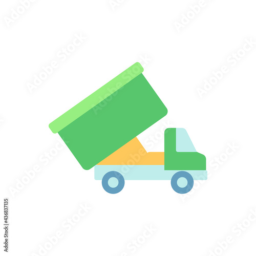 Roll-off truck vector flat color icon. Open top dumpster. Organizational clear outs. Convenient disposal option. Household junk. Cartoon style clip art for mobile app. Isolated RGB illustration