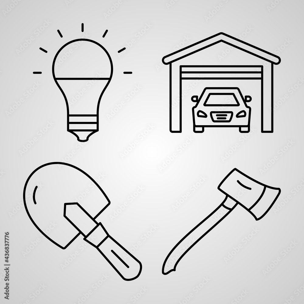 Construction Line Icons Set Isolated On White Outline Symbols ...