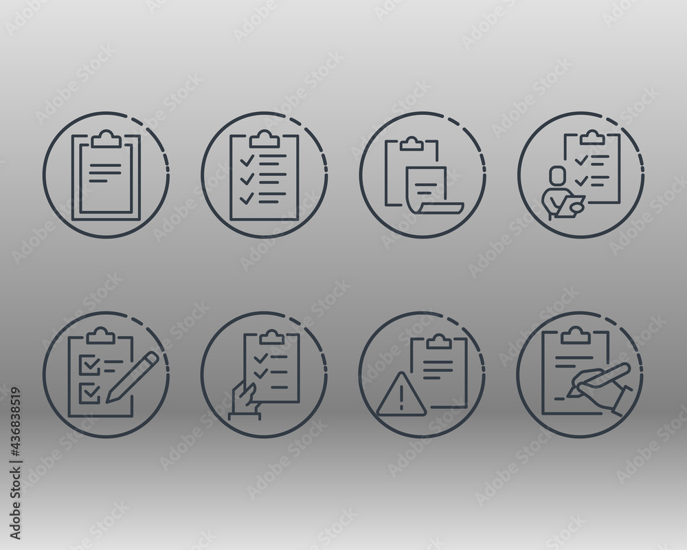 Simple Set of Clipboard Related Vector Line Icons. Contains such Icons as Contact, Checklist, Petition and more. Simple Set of Clipboard Related Vector Line Icons. Contains such Icons as Contact, Checklist, Petition and more.